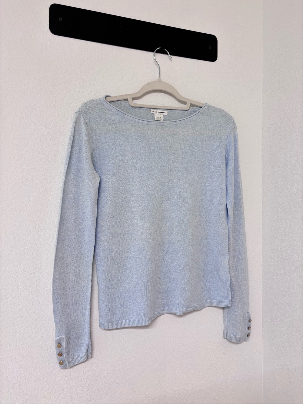 Club Monaco Pale Blue Crewneck Sweater with Button Cuffs